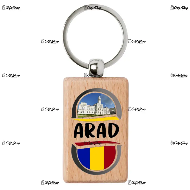 Arad romania, breloc din lemn, model 008